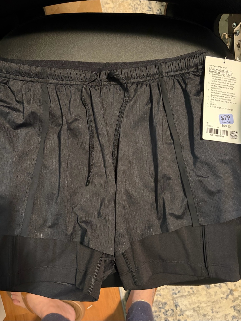 Womens Black Athletic 2-in-1 Running Shorts